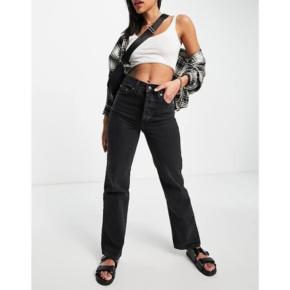 Topshop NWT Women's Black High Rise Straight Kort Jeans Size 6